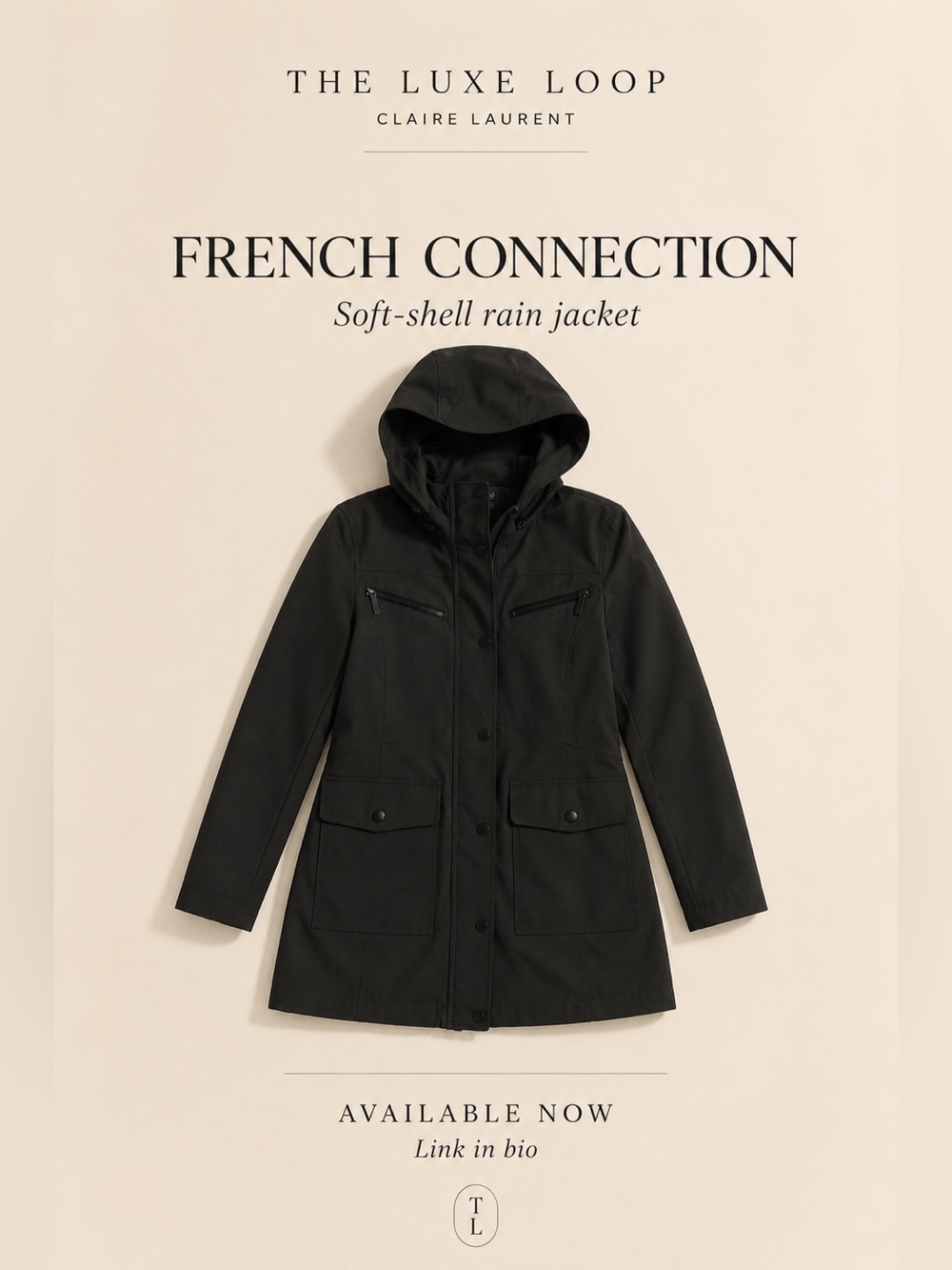 French Connection Black Hooded Trench Coat